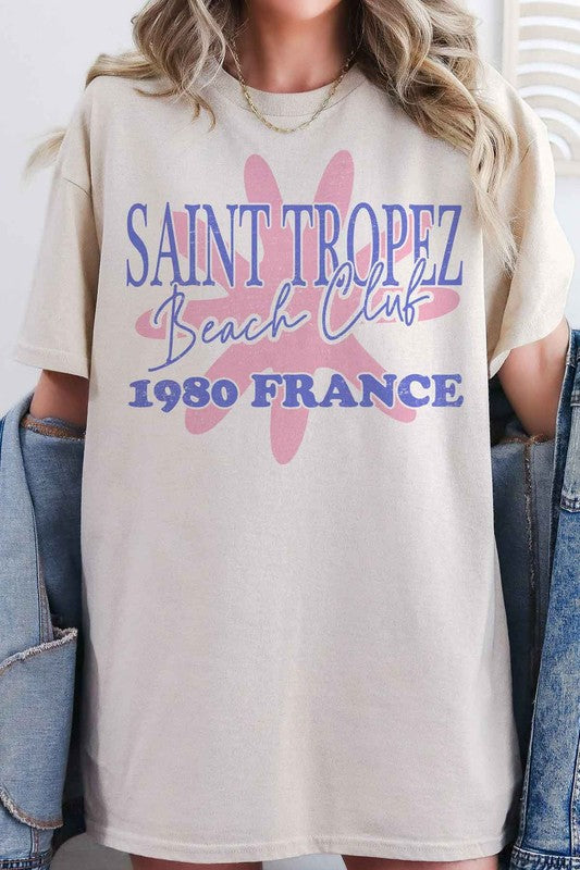 SAINT TROPEZ BEACH CLUB GRAPHIC TEE - lolaluxeshop