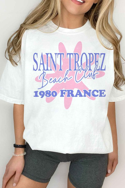 SAINT TROPEZ BEACH CLUB GRAPHIC TEE - lolaluxeshop