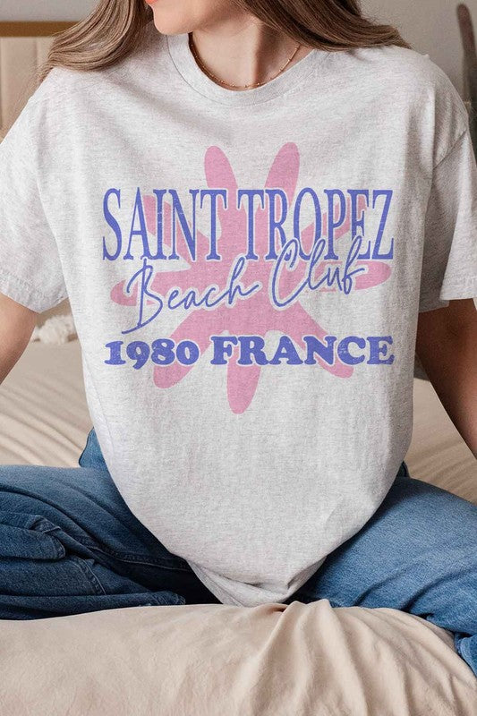 SAINT TROPEZ BEACH CLUB GRAPHIC TEE - lolaluxeshop