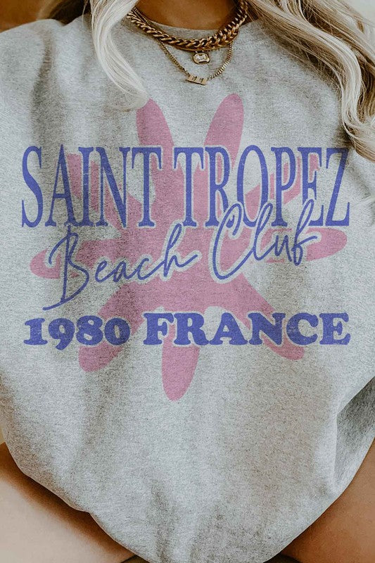 SAINT TROPEZ BEACH CLUB GRAPHIC SWEATSHIRT - lolaluxeshop