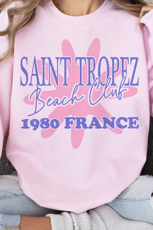 SAINT TROPEZ BEACH CLUB GRAPHIC SWEATSHIRT - lolaluxeshop