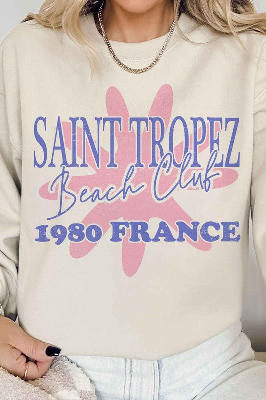 SAINT TROPEZ BEACH CLUB GRAPHIC SWEATSHIRT - lolaluxeshop