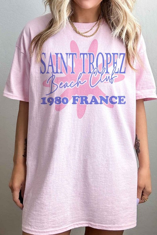 SAINT TROPEZ BEACH CLUB OVERSIZED GRAPHIC TEE