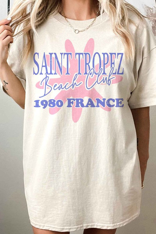 SAINT TROPEZ BEACH CLUB OVERSIZED GRAPHIC TEE