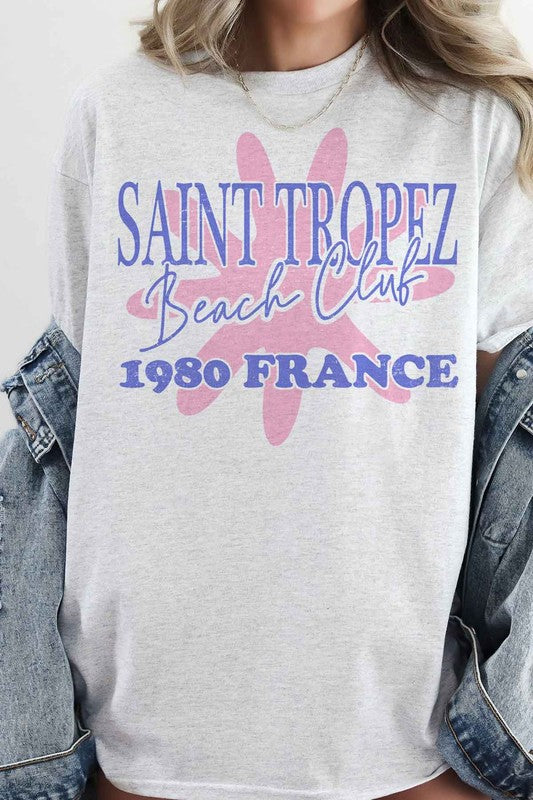 SAINT TROPEZ BEACH CLUB OVERSIZED GRAPHIC TEE