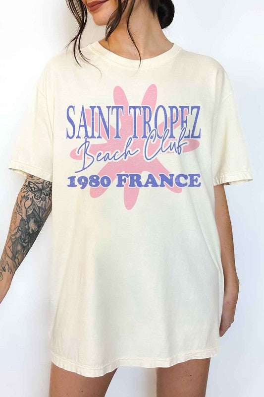 SAINT TROPEZ BEACH CLUB OVERSIZED GRAPHIC TEE