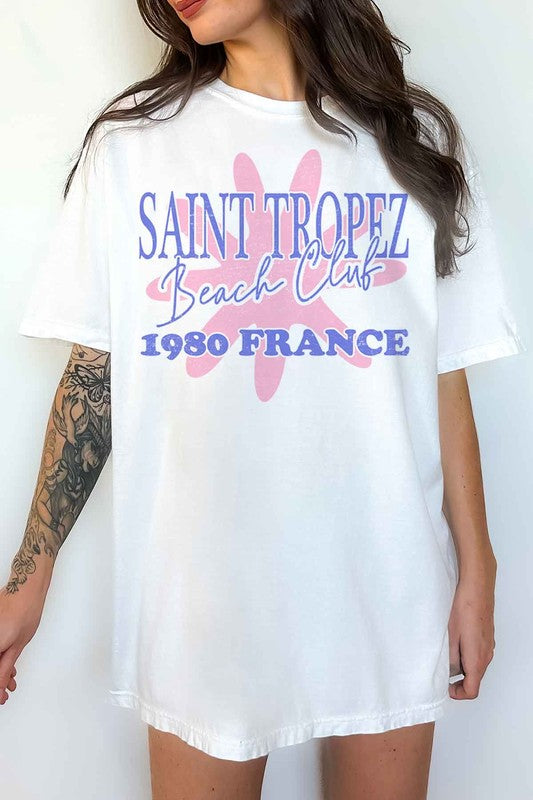 SAINT TROPEZ BEACH CLUB OVERSIZED GRAPHIC TEE