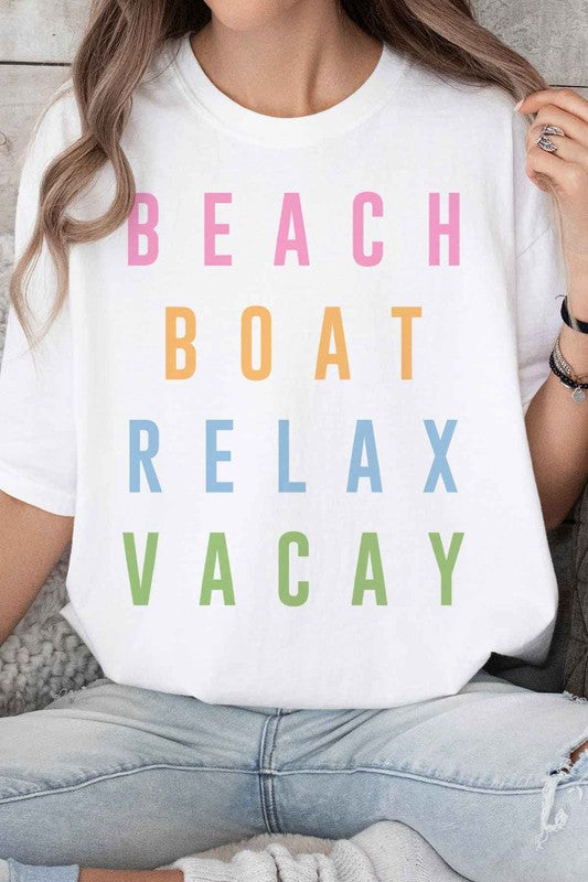 BEACH BOAT RELAX VACAY GRAPHIC TEE - lolaluxeshop