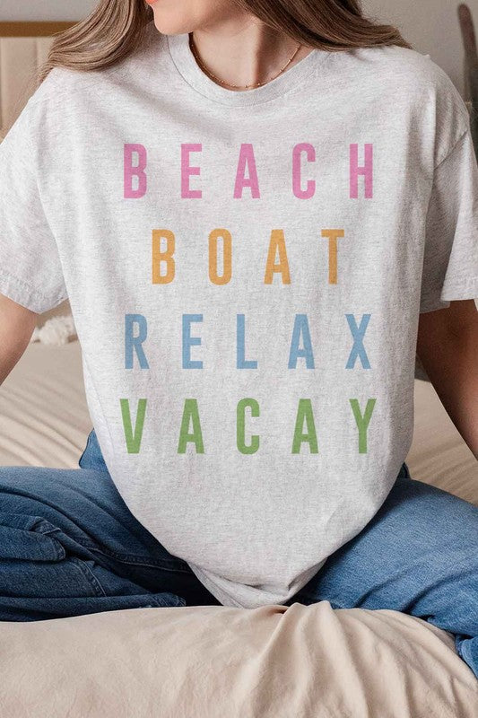 BEACH BOAT RELAX VACAY GRAPHIC TEE - lolaluxeshop