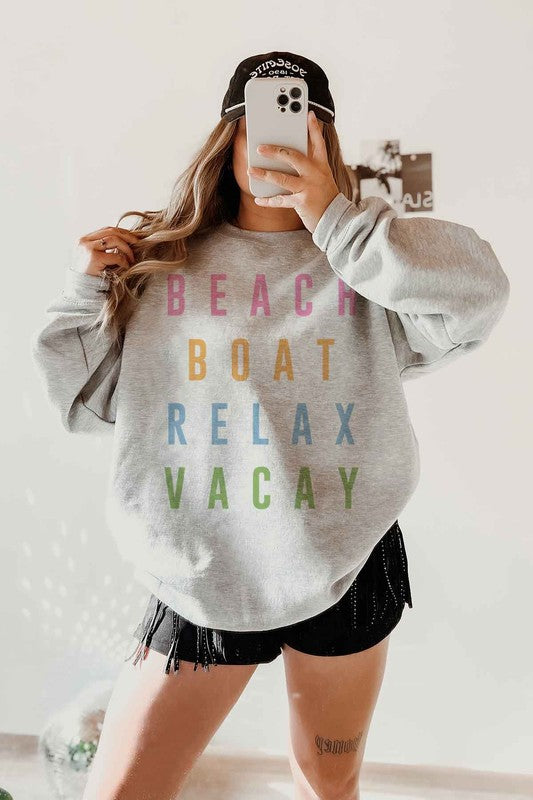 BEACH BOAT RELAX VACAY GRAPHIC SWEATSHIRT - lolaluxeshop