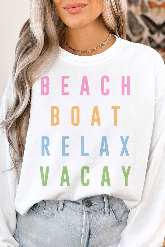 BEACH BOAT RELAX VACAY GRAPHIC SWEATSHIRT - lolaluxeshop