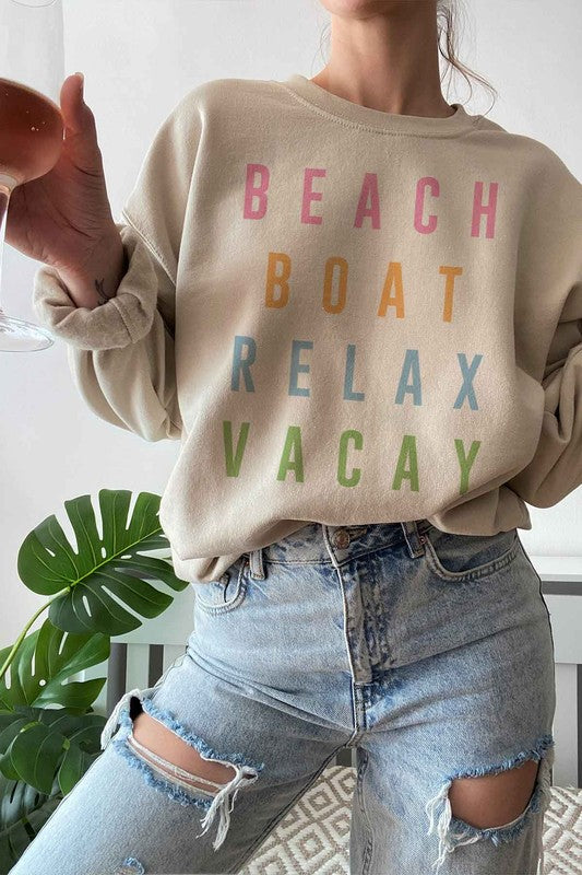 BEACH BOAT RELAX VACAY GRAPHIC SWEATSHIRT - lolaluxeshop