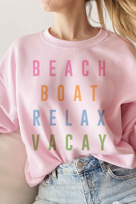 BEACH BOAT RELAX VACAY GRAPHIC SWEATSHIRT - lolaluxeshop