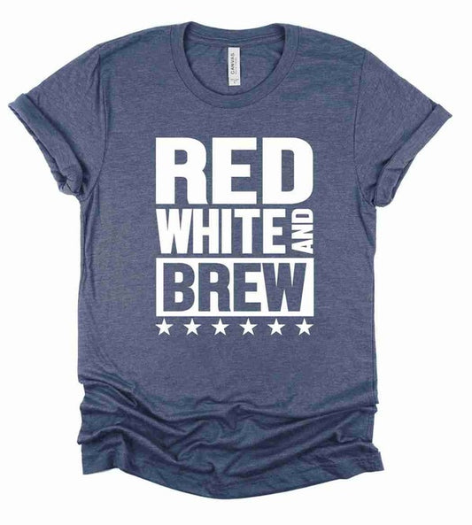 Red White and Brew  Crew Neck Graphic Tee - lolaluxeshop