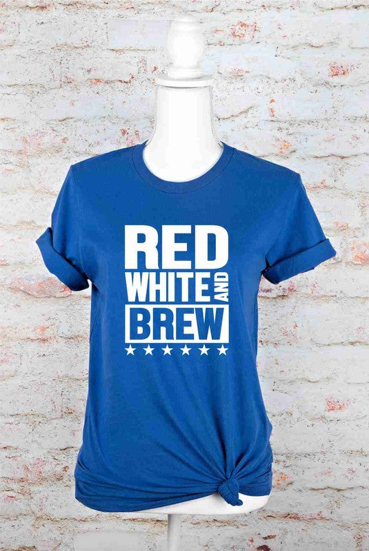 Red White and Brew  Crew Neck Graphic Tee - lolaluxeshop