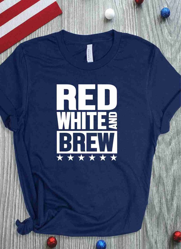 Red White and Brew  Crew Neck Graphic Tee - lolaluxeshop