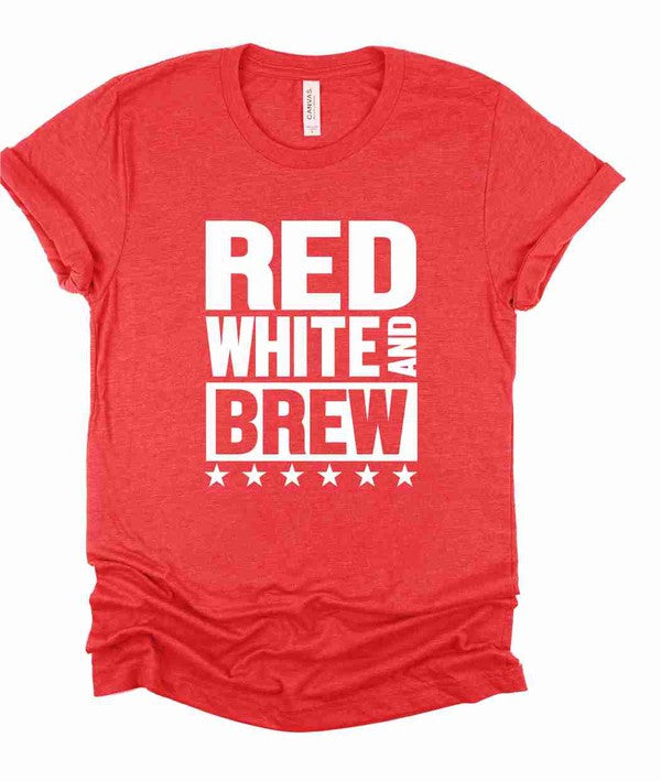 Red White and Brew  Crew Neck Graphic Tee - lolaluxeshop