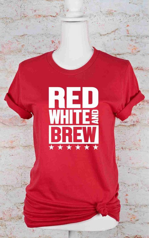 Red White and Brew  Crew Neck Graphic Tee - lolaluxeshop