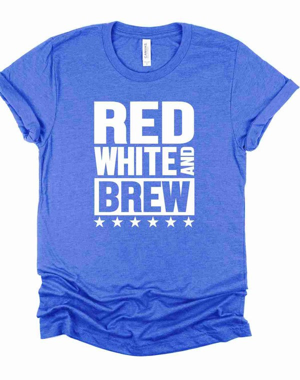 Red White and Brew  Crew Neck Graphic Tee - lolaluxeshop