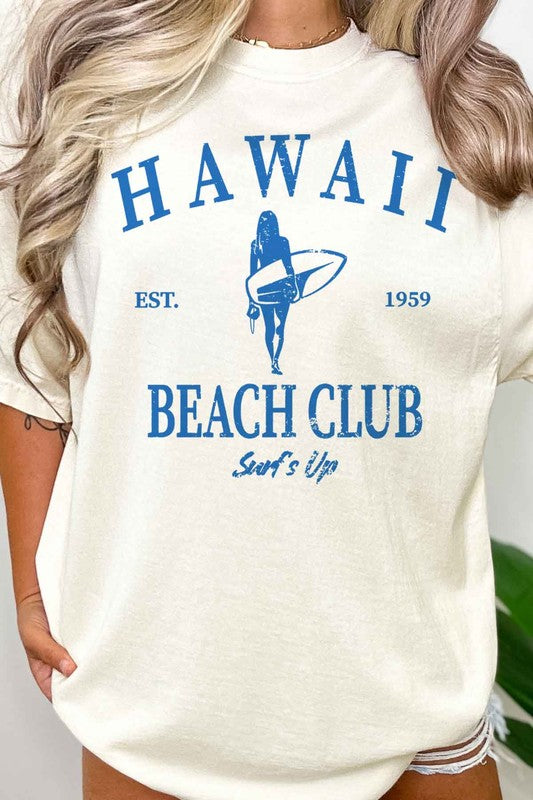 HAWAII BEACH CLUB SURFS UP OVERSIZED GRAPHIC TEE