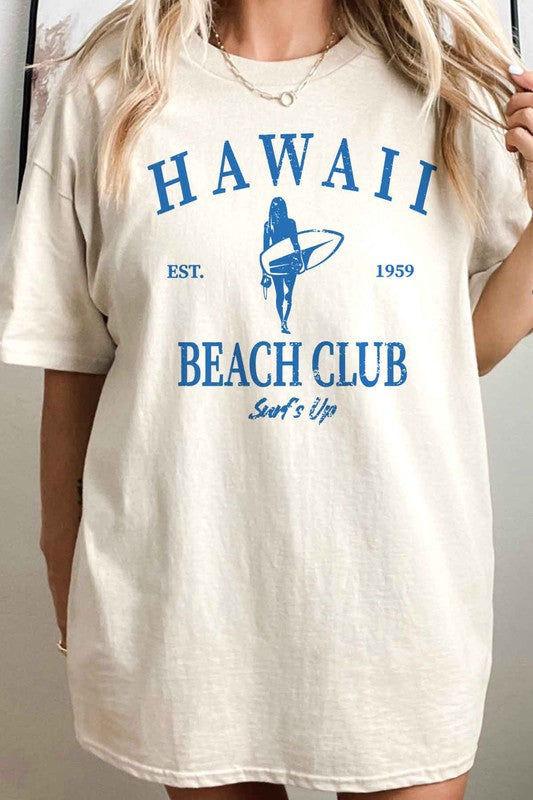 HAWAII BEACH CLUB SURFS UP OVERSIZED GRAPHIC TEE