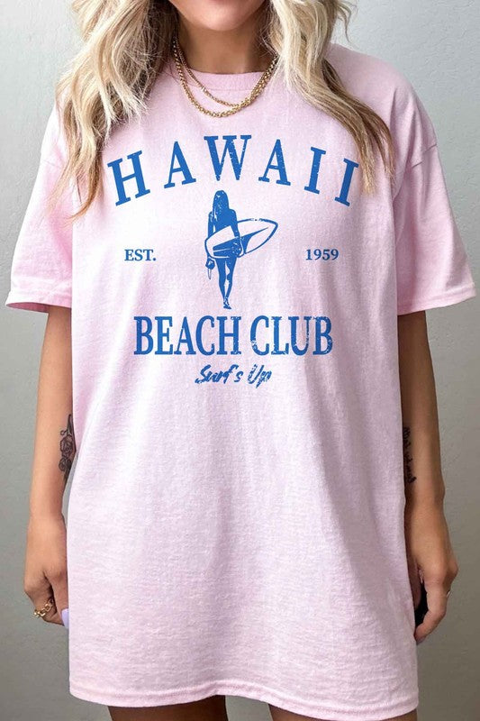 HAWAII BEACH CLUB SURFS UP OVERSIZED GRAPHIC TEE