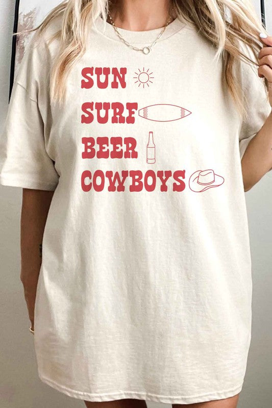 SUN SURF BEER COWBOYS OVERSIZED GRAPHIC TEE