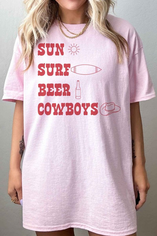 SUN SURF BEER COWBOYS OVERSIZED GRAPHIC TEE