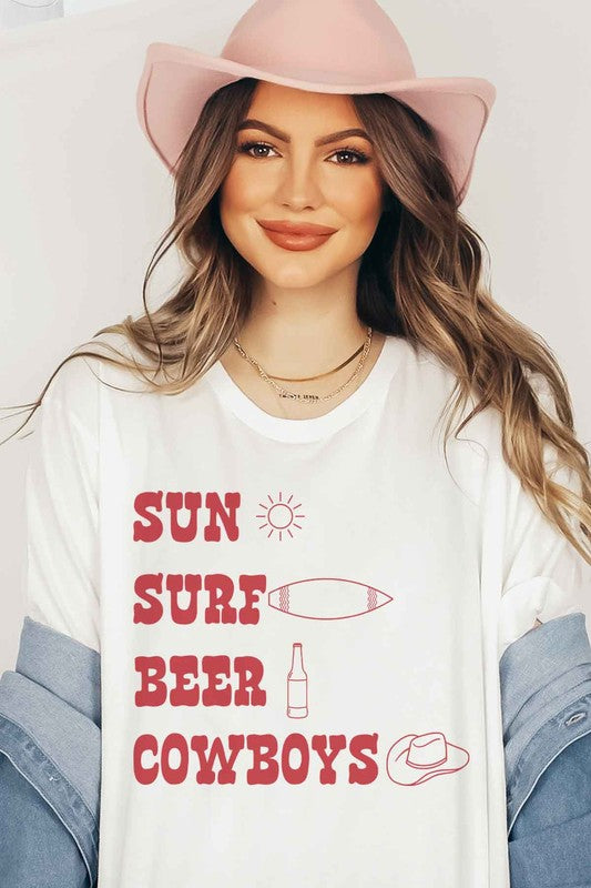 SUN SURF BEER COWBOYS GRAPHIC TEE