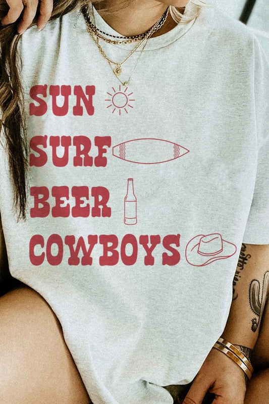 SUN SURF BEER COWBOYS GRAPHIC TEE