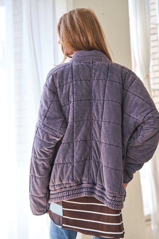 Washed Soft Comfy Quilting Zip Closure Jacket - lolaluxeshop