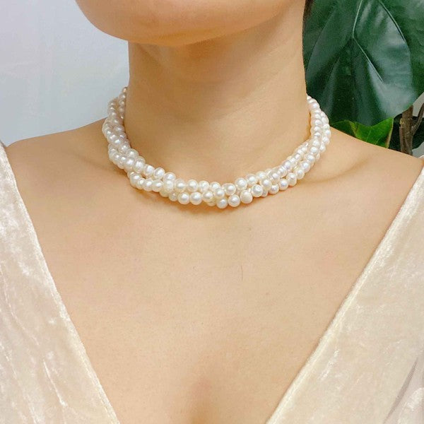 Three Strands Freshwater Pearl Necklace - lolaluxeshop