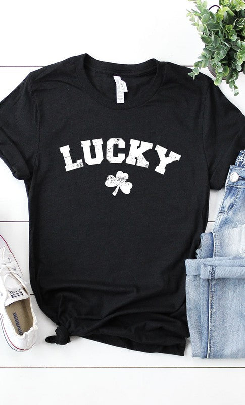 Retro Lucky White ink Shamrock Graphic Tee PLUS - lolaluxeshop