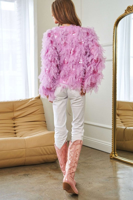 Fluffy Tiered Ruffle Long Sleeve Party Jacket - lolaluxeshop