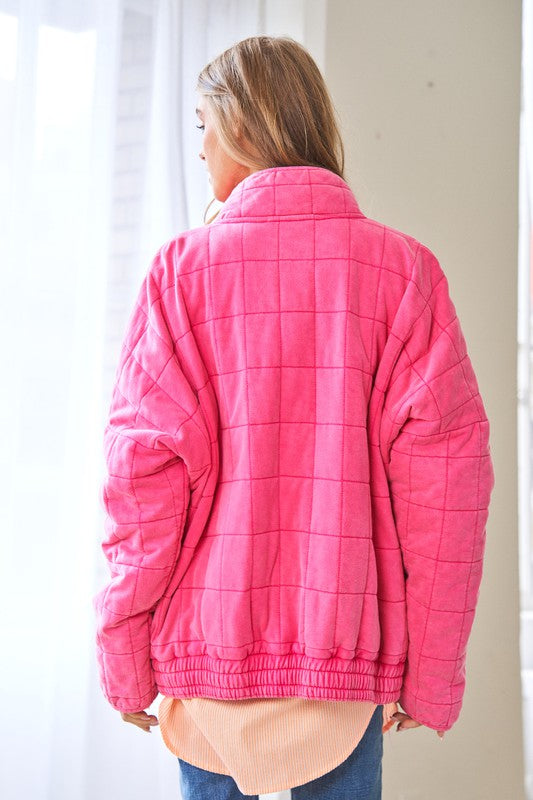 Washed Soft Comfy Quilting Zip Closure Jacket - lolaluxeshop