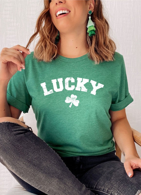 Retro Lucky White ink Shamrock Graphic Tee PLUS - lolaluxeshop