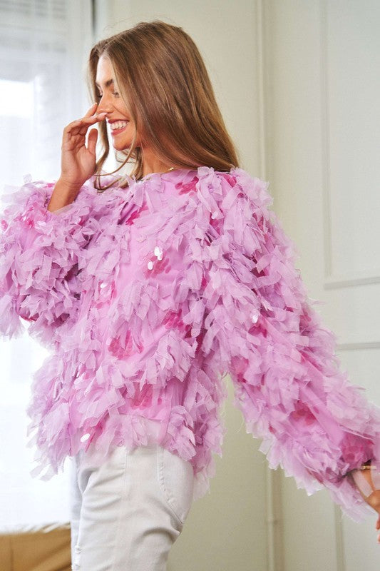 Fluffy Tiered Ruffle Long Sleeve Party Jacket - lolaluxeshop