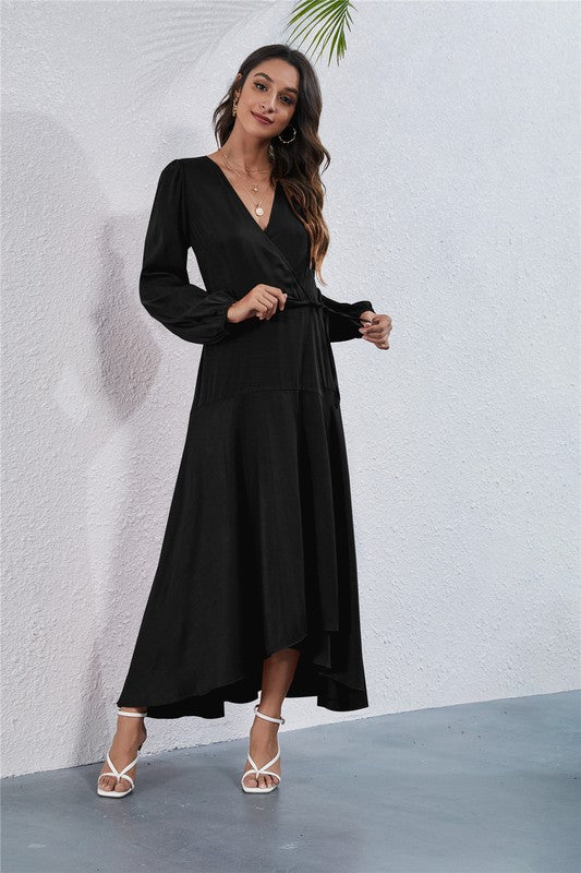 Women's V Neck Long Sleeve Maxi Dress - lolaluxeshop