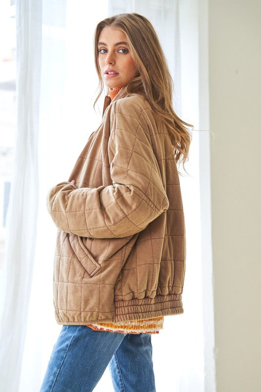 Washed Soft Comfy Quilting Zip Closure Jacket - lolaluxeshop