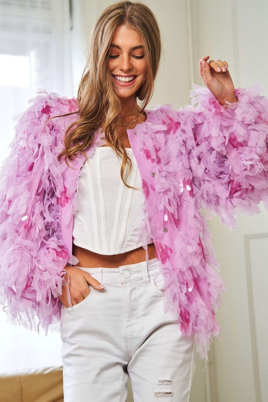 Fluffy Tiered Ruffle Long Sleeve Party Jacket - lolaluxeshop