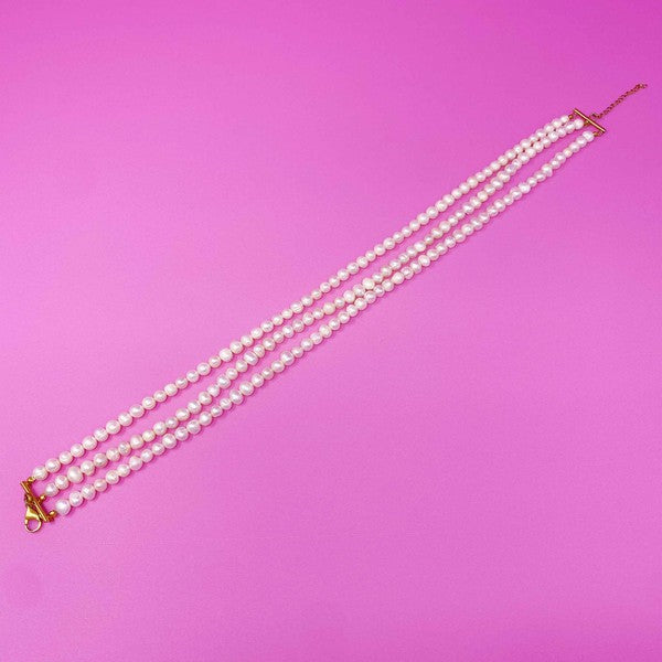 Three Strands Freshwater Pearl Necklace - lolaluxeshop