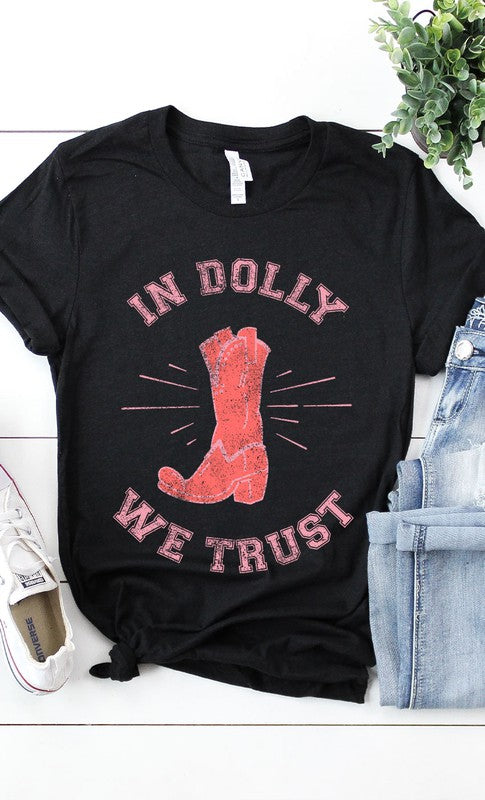 Retro In Dolly We Trust Boot Graphic Tee PLUS - lolaluxeshop