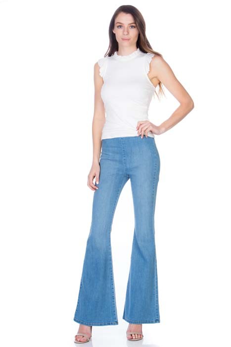 zipper back faded denim flare  jeans pants - lolaluxeshop