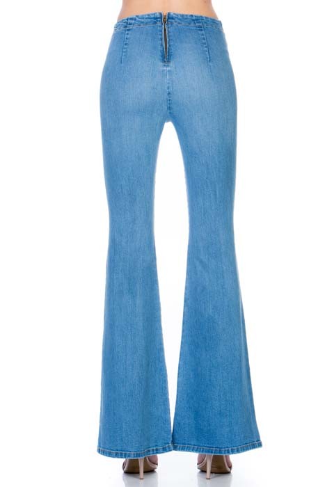 zipper back faded denim flare  jeans pants - lolaluxeshop