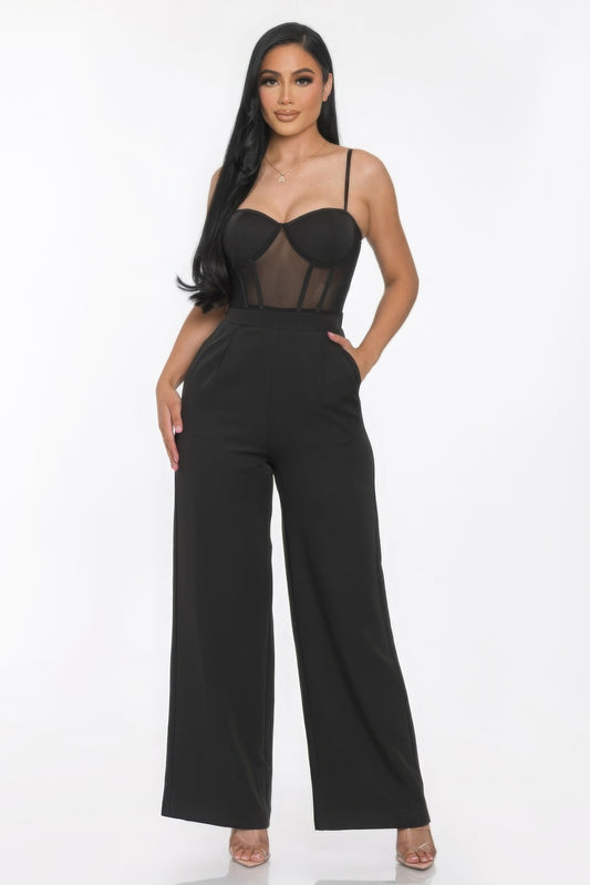 Mesh Insert Cup Wide Leg Jumpsuit - lolaluxeshop