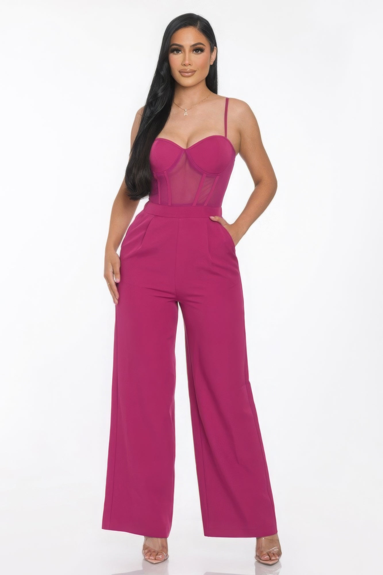 Mesh Insert Cup Wide Leg Jumpsuit - lolaluxeshop