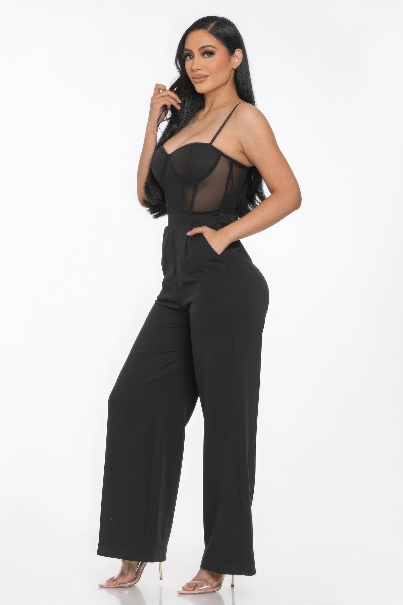 Mesh Insert Cup Wide Leg Jumpsuit - lolaluxeshop