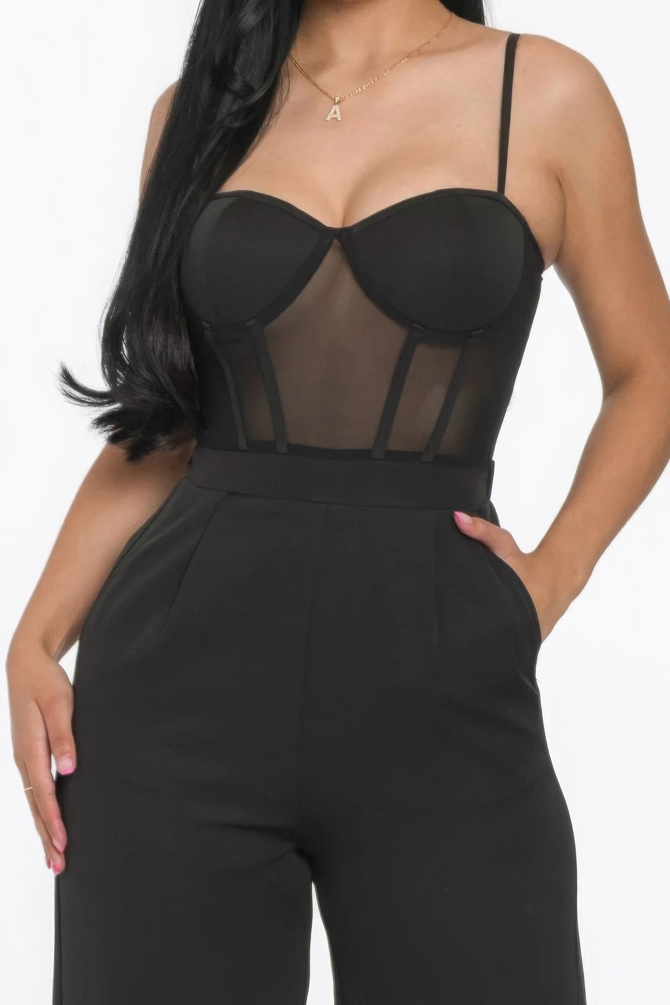 Mesh Insert Cup Wide Leg Jumpsuit - lolaluxeshop