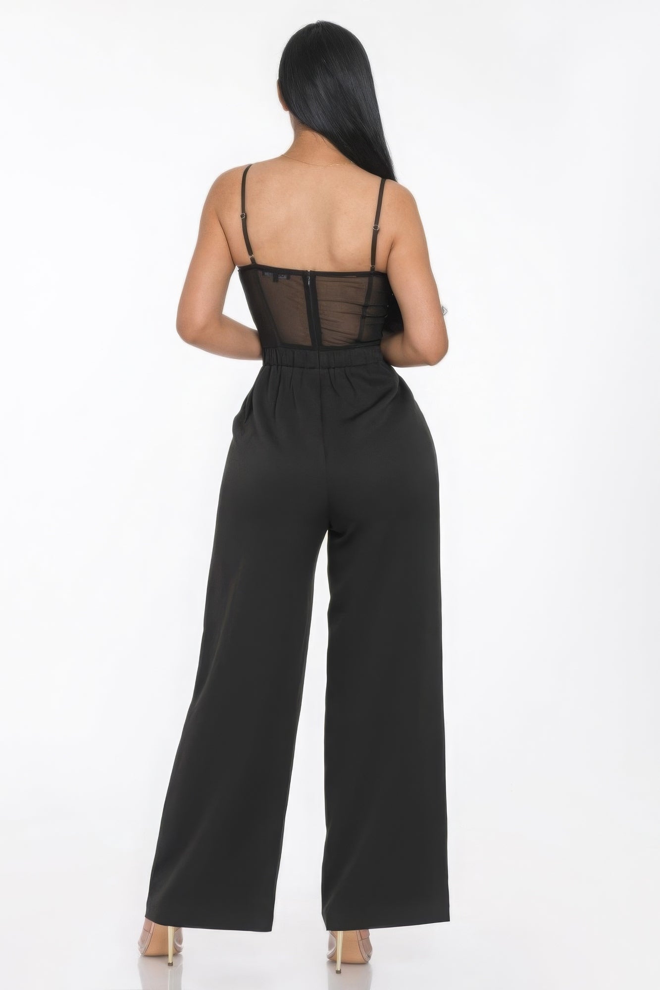 Mesh Insert Cup Wide Leg Jumpsuit - lolaluxeshop