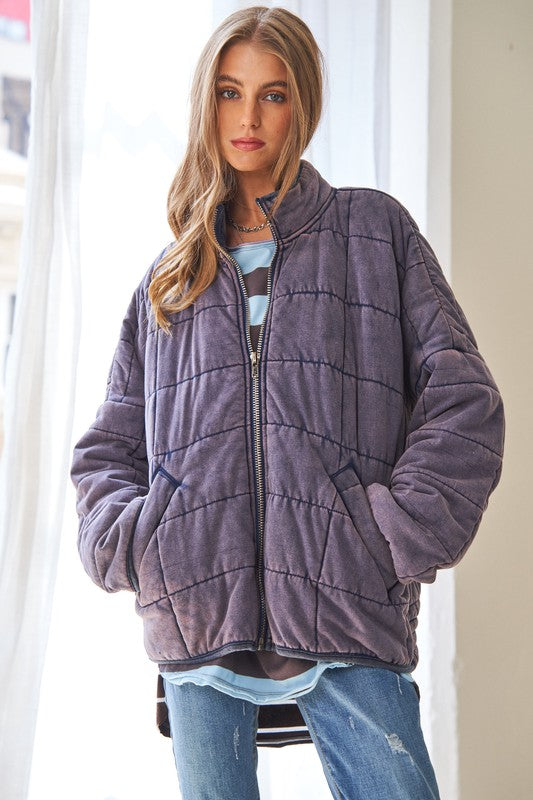 Washed Soft Comfy Quilting Zip Closure Jacket - lolaluxeshop